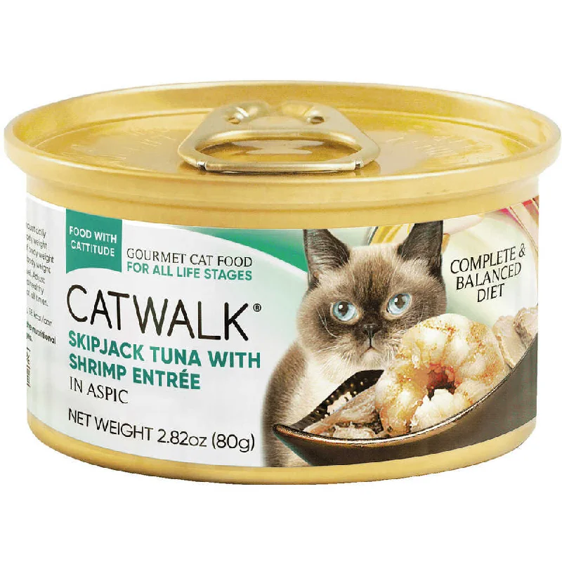 indestructible puppy chew toy-Catwalk Skipjack Tuna with Shrimp Entree In Aspic Canned Cat Food 80g