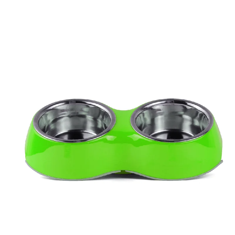 heavy-duty dog leash-Basil Double Melamine Bowl Dinner Set for Dogs and Cats (Green)