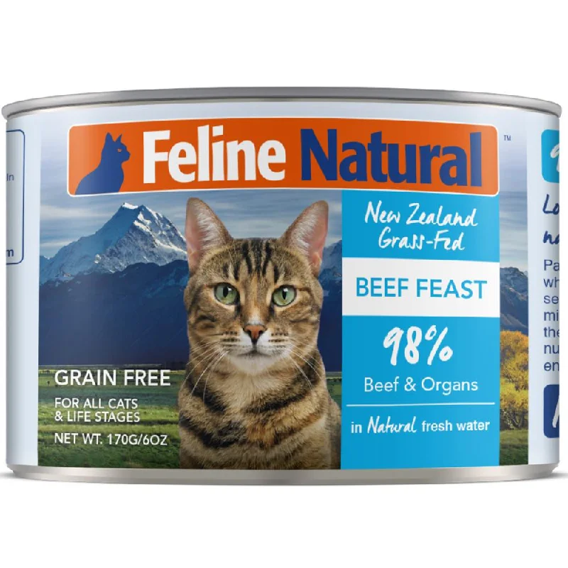 bird-safe cage liner-Feline Natural Beef Feast Grain-Free Canned Cat Food 170g