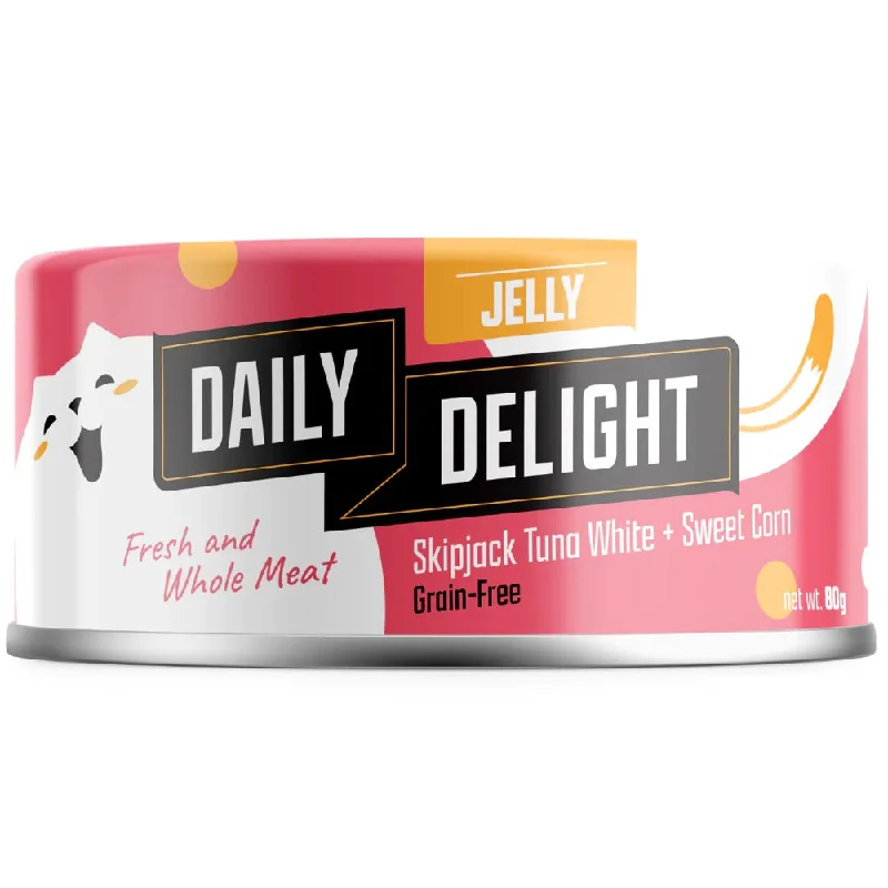 sun-protection dog shirt-Daily Delight Skipjack Tuna White with Sweet Corn in Jelly Canned Cat Food 80g