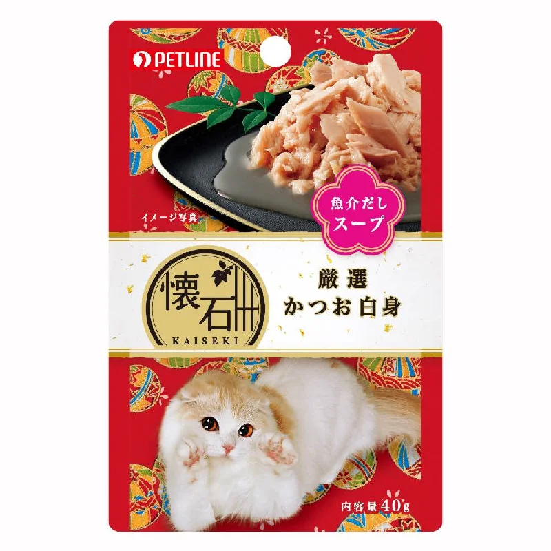 bird cage accessories-Petline Kaiseki Pouch Selected Katsuo in Soup Pouch Cat Food 40g x 12