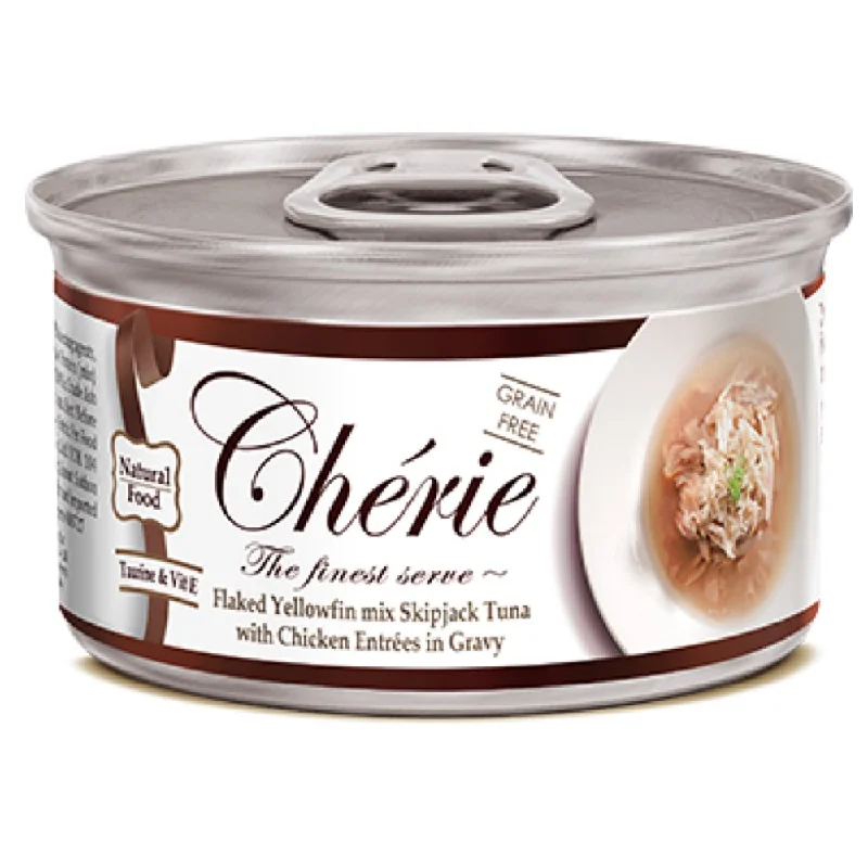 squirrel-proof bird feeder-Cherie Flaked Yellowfin Mix Skipjack Tuna With Chicken Entrées In Gravy Canned Cat Food 80g