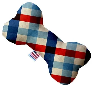 parrot training perch-Patriotic Plaid Stuffing Free Squeaker Bone Dog Toy