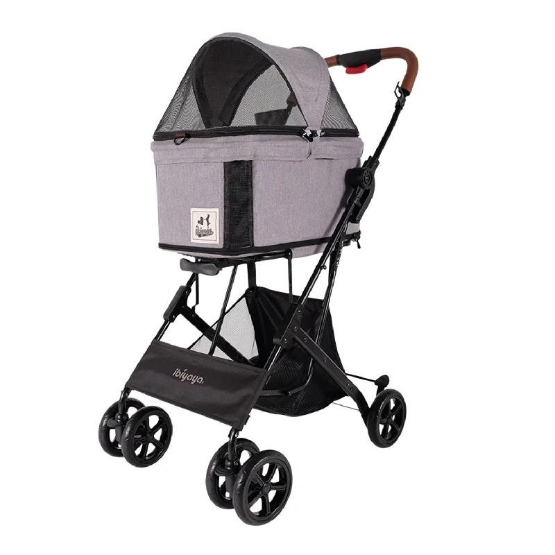 escape-proof cat harness-Ibiyaya Travois Tri-fold Pet Travel Stroller System Nimbus Grey