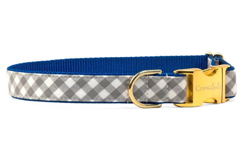 small breed dog carrier-Air Force Silver Check on Blue Dog Collar