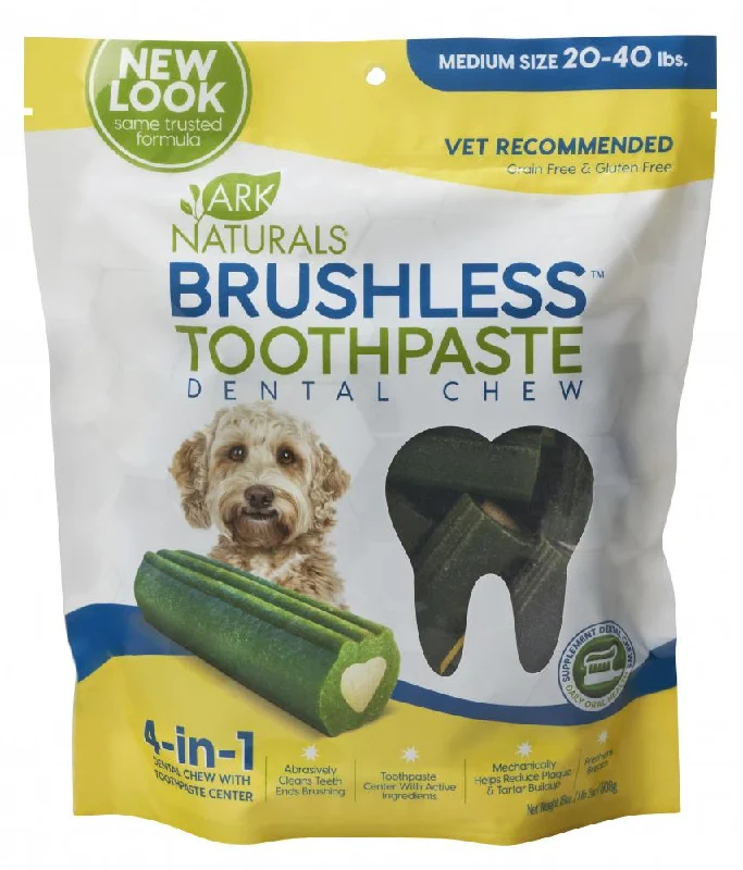 soft-sided pet travel crate-Ark Naturals BREATH-LESS Brushless-Toothpaste Medium Dog Treats (18-oz)