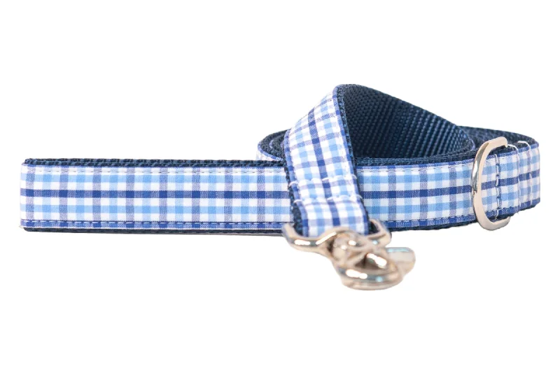 retractable dog leash-Bennett Blue Gingham Dog Leash