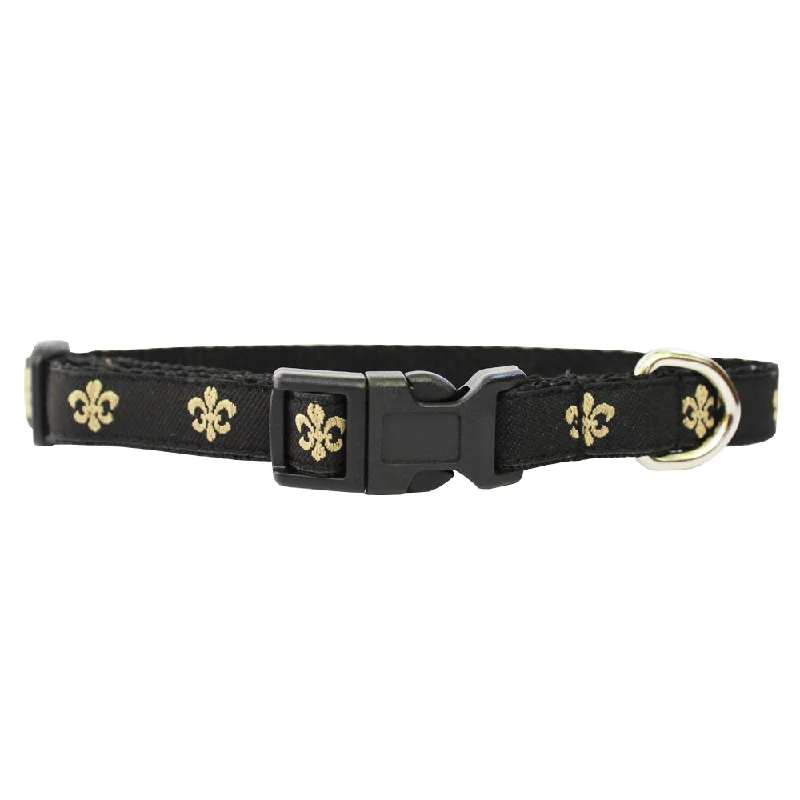 parrot training perch-Black & Gold Extra Small Fleur de Lis Dog Collar