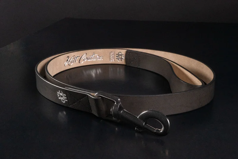 vet-approved dog chew-Black Leather Leash With Black Hardware