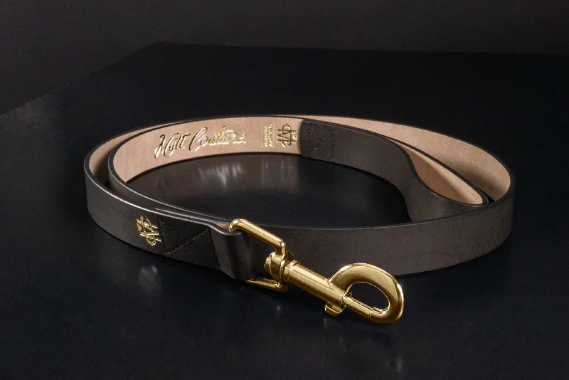 hamster bedding material-Black Leather Leash With Gold Hardware