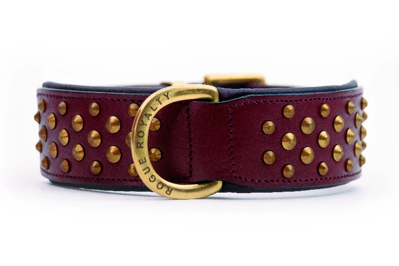 natural flea repellent for pets-Hand Made Leather Dog Collar - RuffNeck Cherry & Brass (Wide Fit)