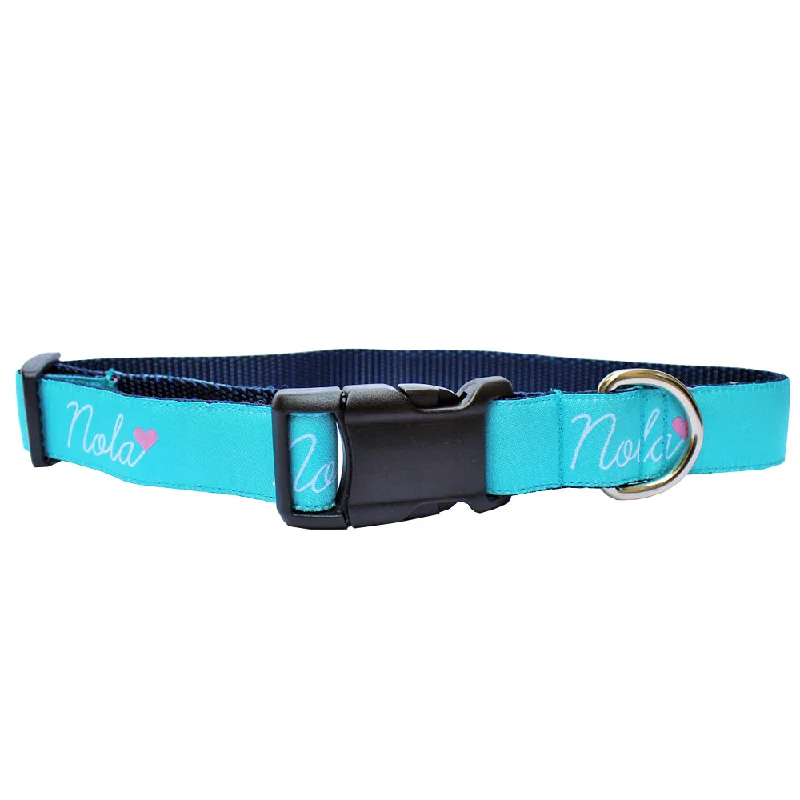 motion-activated cat toy-Caribbean Blue NOLA Heart Dog Collar