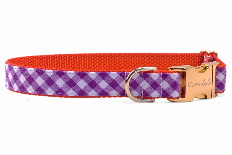 waterproof pet raincoat-Clemson Purple Check on Orange Dog Collar