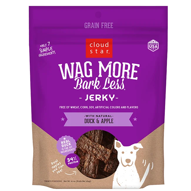 personalized pet collar-Cloud Star Wag More Bark Less Jerky: Duck & Apple Dog Treats (10-oz)