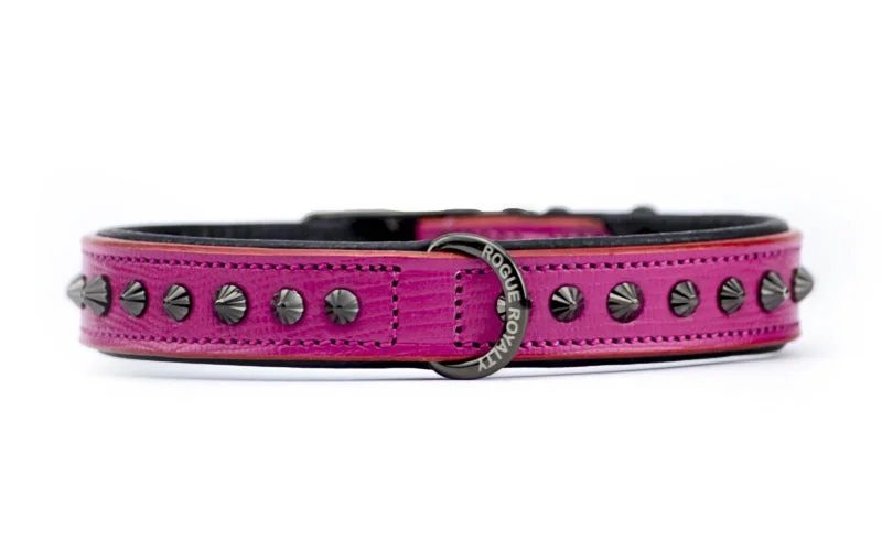 shock-absorbing dog leash-Hand Made Leather Dog Collar - Ruthless Pink & Black (Slim Fit)