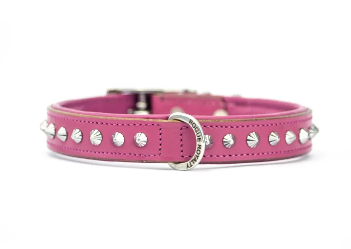 double dog leash-Hand Made Leather Dog Collar - Imperial Dusky Pink & Chrome (Slim Fit)