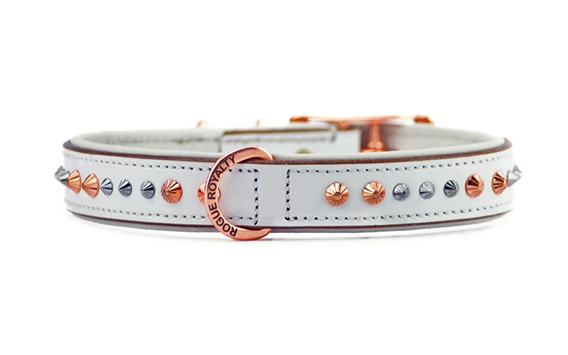 natural flea repellent for pets-Hand Made Leather Dog Collar - Iced Out Rose Gold (Slimfit)