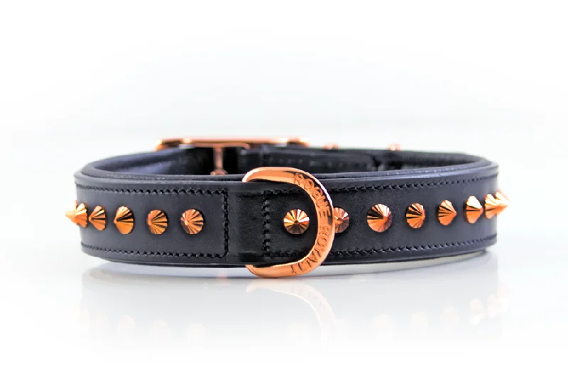 rabbit grooming kit-Hand Made Leather Dog Collar - Ruthless Black & Rose Gold (Slim Fit)