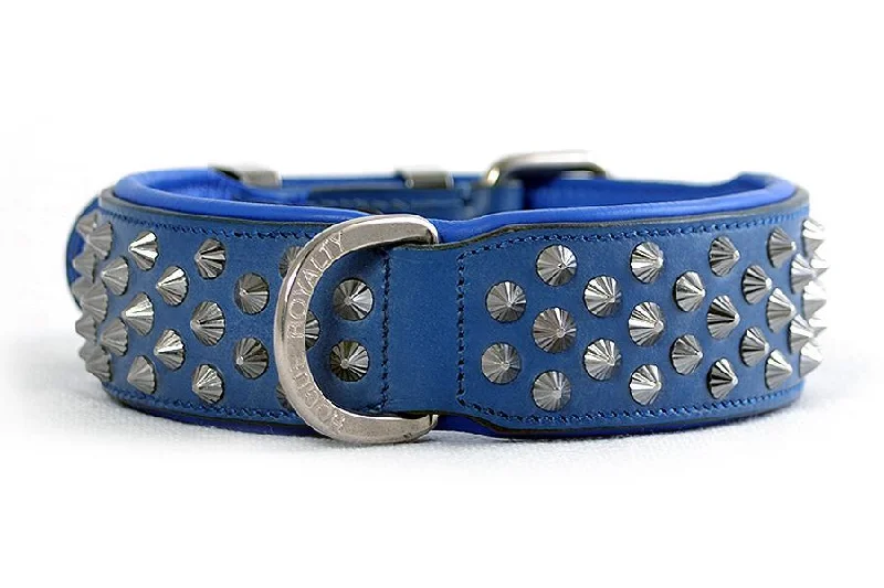 dog cooling bandana-Hand Made Leather Dog Collar - Imperial Blue & Chrome (Wide Fit)