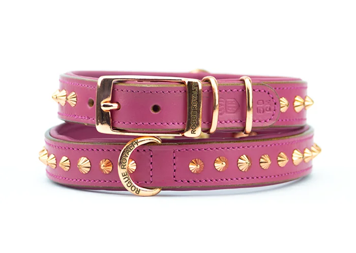 all-weather dog jacket-Hand Made Leather Dog Collar - Imperial Dusky Pink & Rose Gold (Slim Fit)