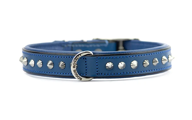 indestructible dog toy-Hand Made Leather Dog Collar - Imperial Blue & Chrome (Slim Fit)