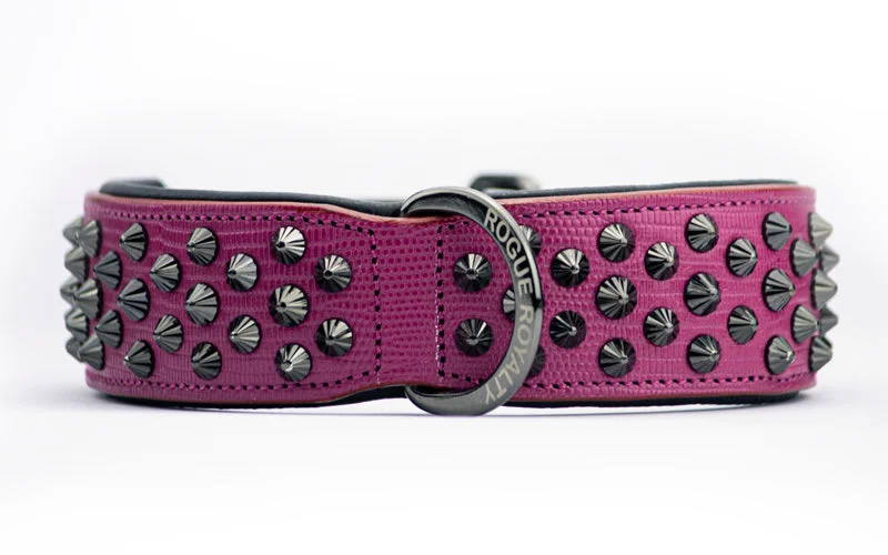 calming pet diffuser-Hand Made Leather Dog Collar - Ruthless Pink & Black (Wide Fit)