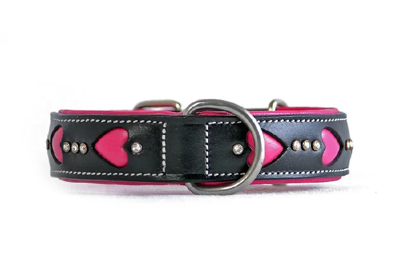 small breed dog carrier-Hand Made Leather Dog Collar - Queen of Hearts (Regular Fit)