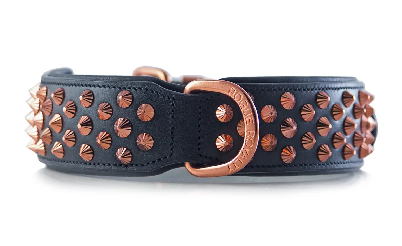 anti-anxiety pet bed-Hand Made Leather Dog Collar - Ruthless Black  & Rose Gold (Wide Fit)