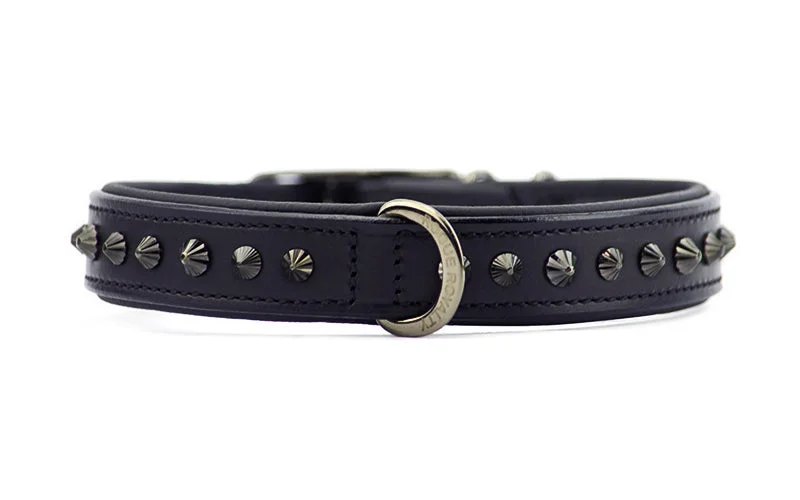 chew-resistant parrot perch-Hand Made Leather Dog Collar - Ruthless Black & Black (Slim Fit)