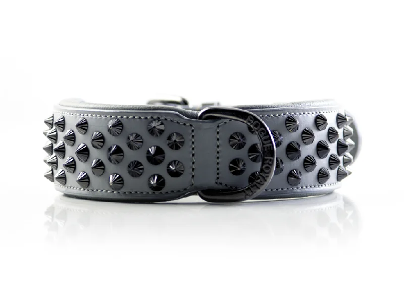 travel-friendly pet grooming kit-Hand Made Leather Dog Collar - Ruthless Grey & Black (Wide Fit)