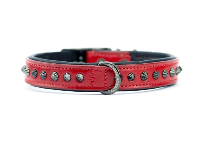 large breed dog harness-Hand Made Leather Dog Collar - Ruthless Red & Black (Slim Fit)