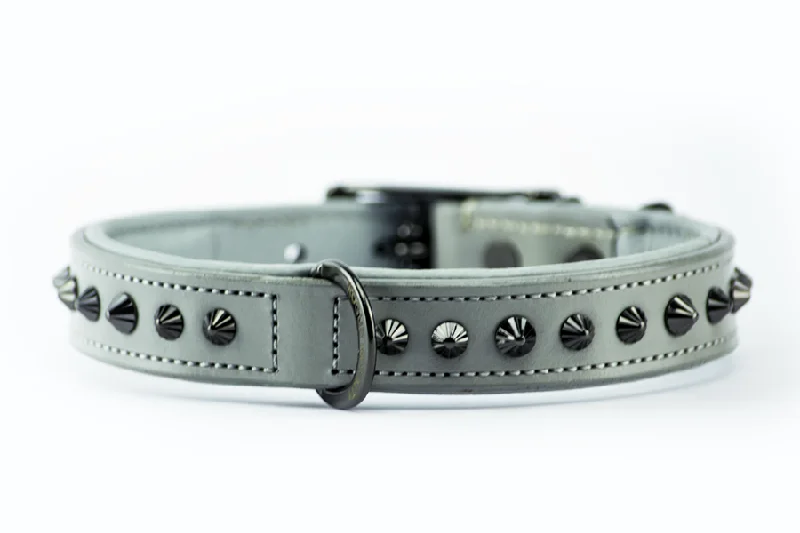 chew-proof puppy leash-Hand Made Leather Dog Collar - Ruthless Grey & Black (Slim Fit)