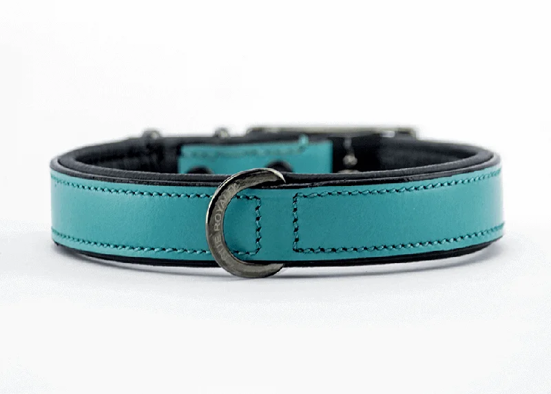 waterproof pet booties-Hand Made Leather Dog Collar - CLASSIC TEAL (SLIMFIT)