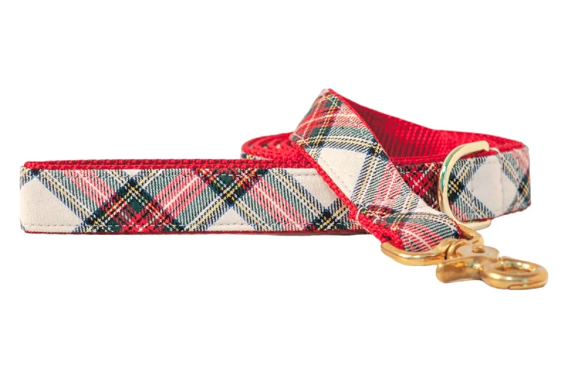 LED-lit dog collar-Ellie's Plaid on Red Dog Leash