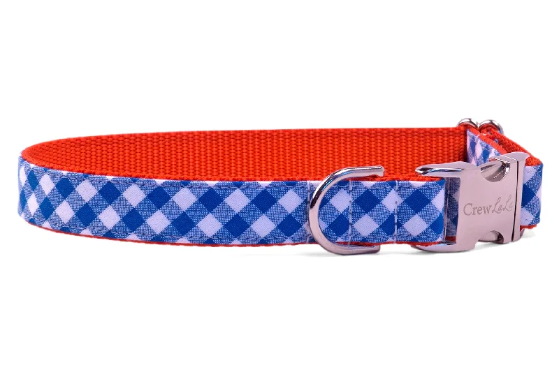 double dog leash-Florida Blue Check on Orange Dog Collar