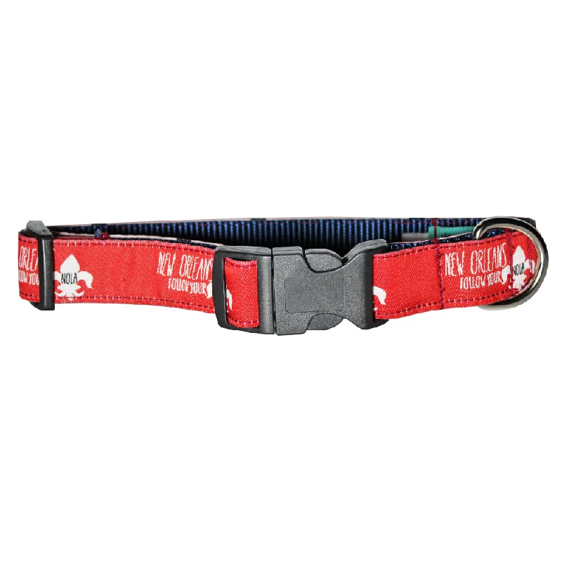 soft-sided pet travel crate-Cayenne Red Follow Your NOLA Dog Collar