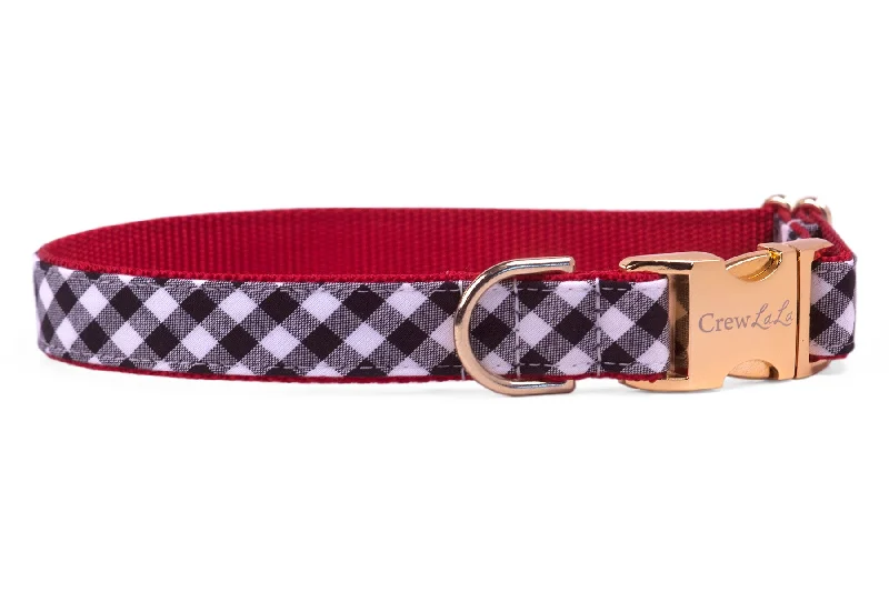 multi-level cat tree-Georgia Black Check on Red Dog Collar