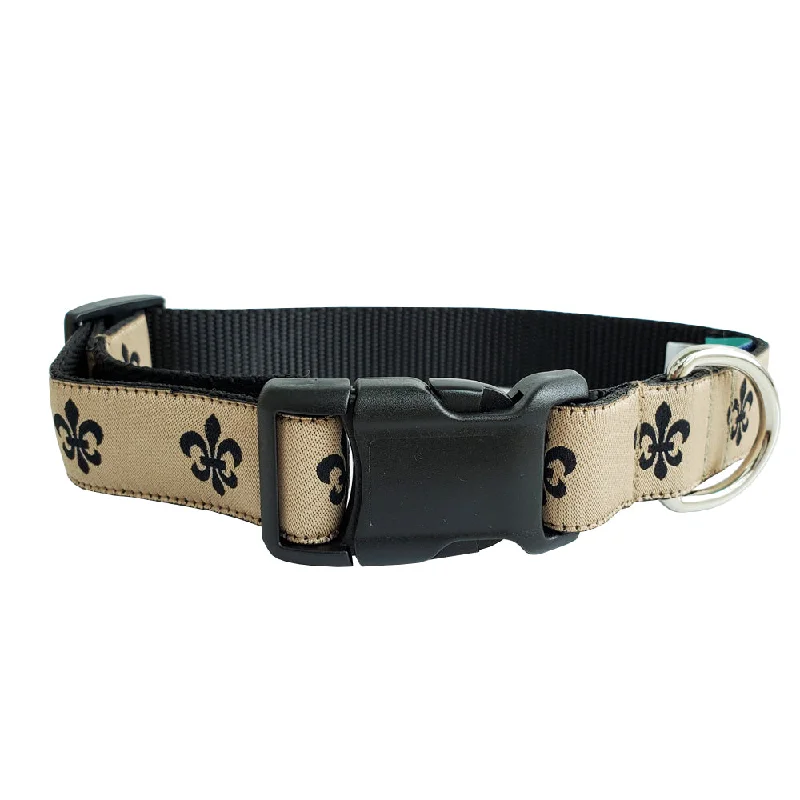 anti-anxiety pet bed-Gold & Black Fleur de Lis Dog Collar