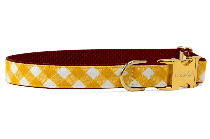 luxury pet stroller-Commanders Gold Check on Burgundy Dog Collar