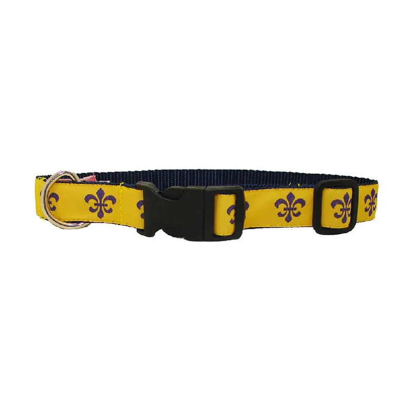 adjustable dog harness-Gold & Purple Fleur de Lis Dog Collar