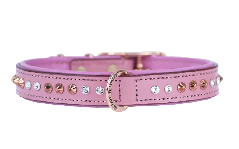 waterproof pet raincoat-Hand Made Leather Dog Collar - Baby Pink Crystal & Rose Gold (Slimfit)