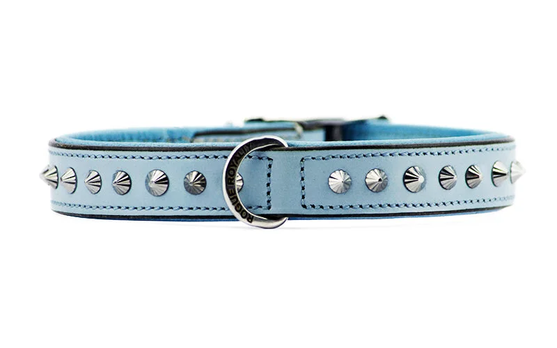 chew-resistant cat toy-Hand Made Leather Dog Collar - Imperial Baby Blue & Chrome (Slimfit)