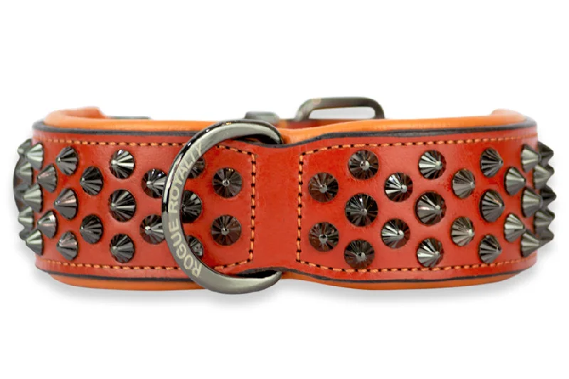 adjustable dog life jacket-Hand Made Leather Dog Collar - Ruthless Orange & Black (Wide Fit)