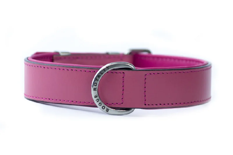 smart pet tracker-Handmade Leather Dog Collar Classic Pink & Chrome (Regular Fit) - On Sale