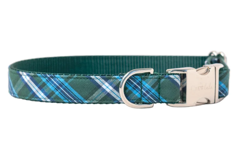 designer dog collar-Hunter Plaid Dog Collar