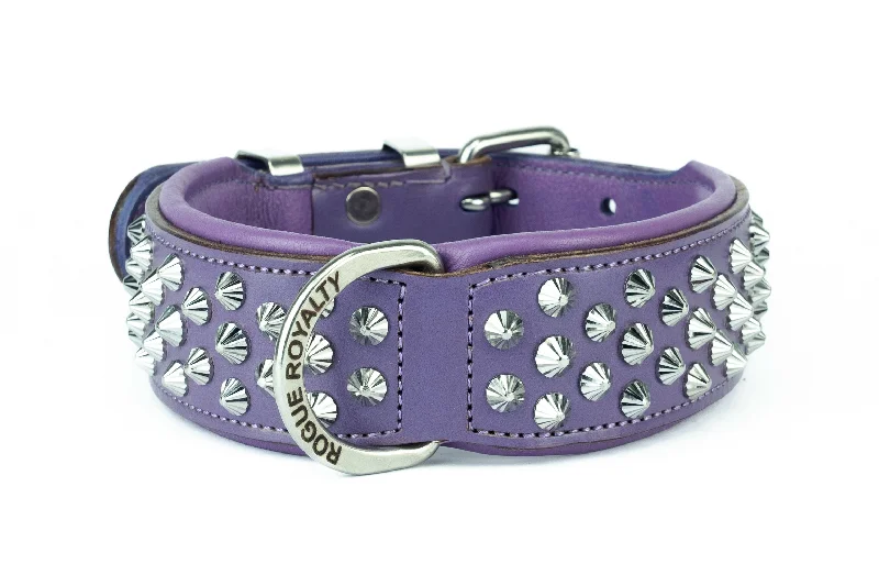 portable pet hair vacuum-Hand Made Leather Dog Collar - Imperial Purple & Chrome (Wide Fit)