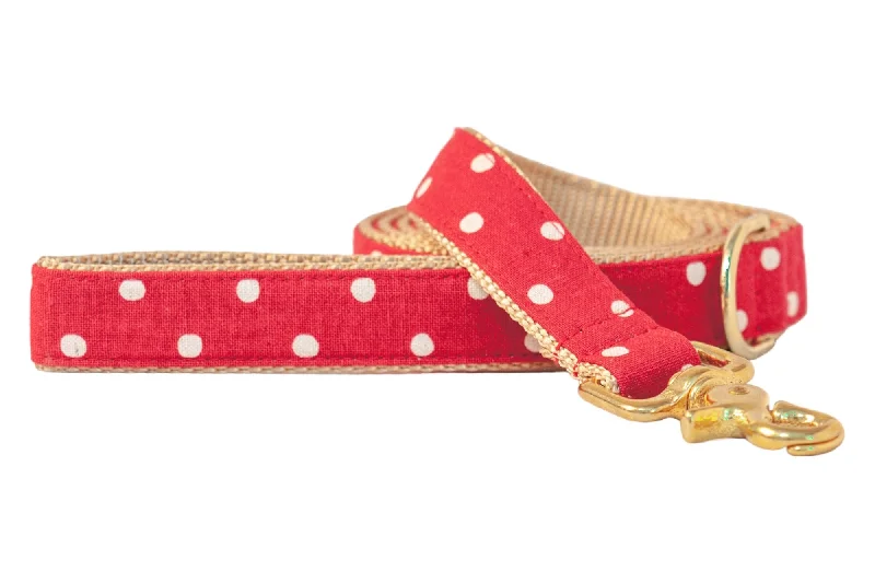 waterproof dog bed-Ivory Dot on Ruby Red Dog Leash