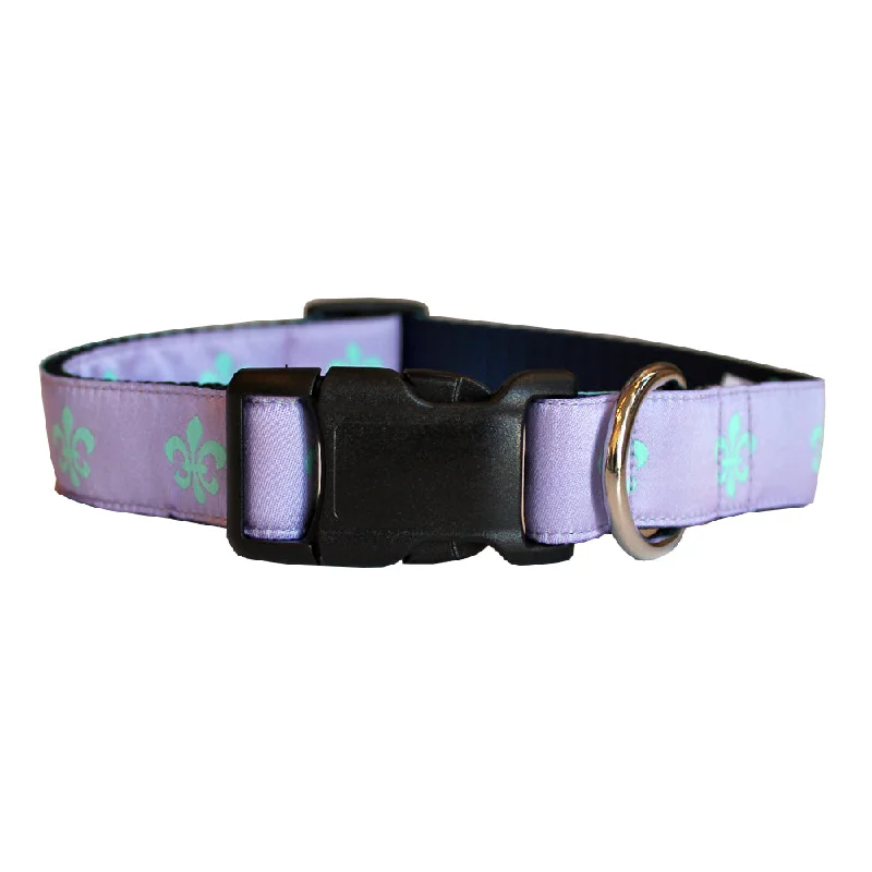 orthopedic cat bed-Lavender & Aqua Fleur de Lis Dog Collar