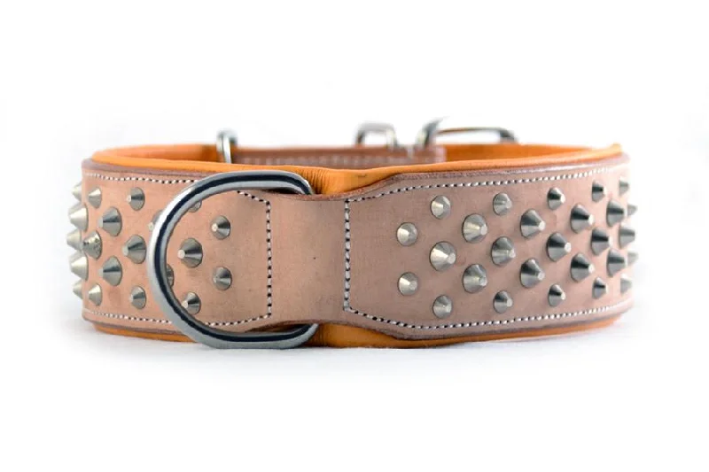 electric dog nail trimmer-Hand Made Leather Dog Collar - Buckskin Rogue "RuffNeck" Studded (Wide Fit)