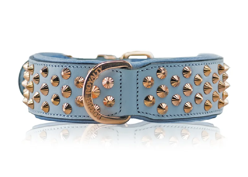 hamster habitat tunnels-Hand Made Leather Dog Collar - Imperial Baby Blue & Rose Gold (Wide Fit)